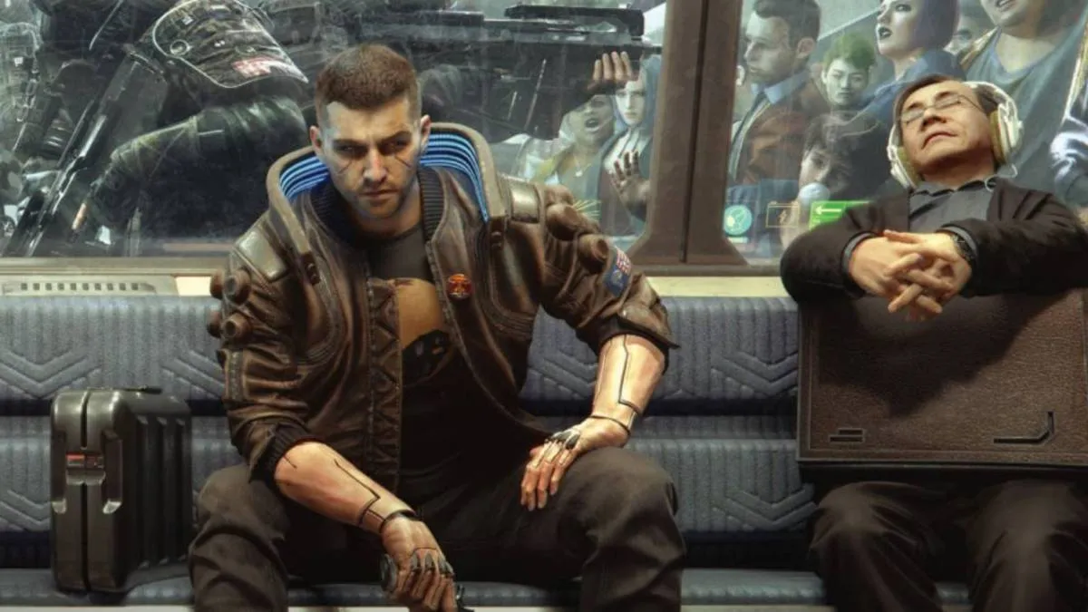 cyberpunk 2077 V en un tren
