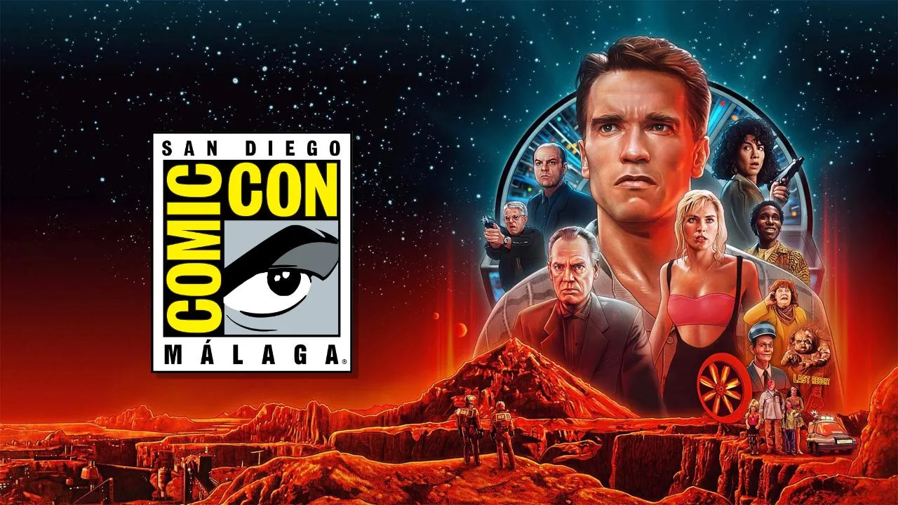Póster de la película Desafío total con el logo de la San Diego Comic-Con de Málagra