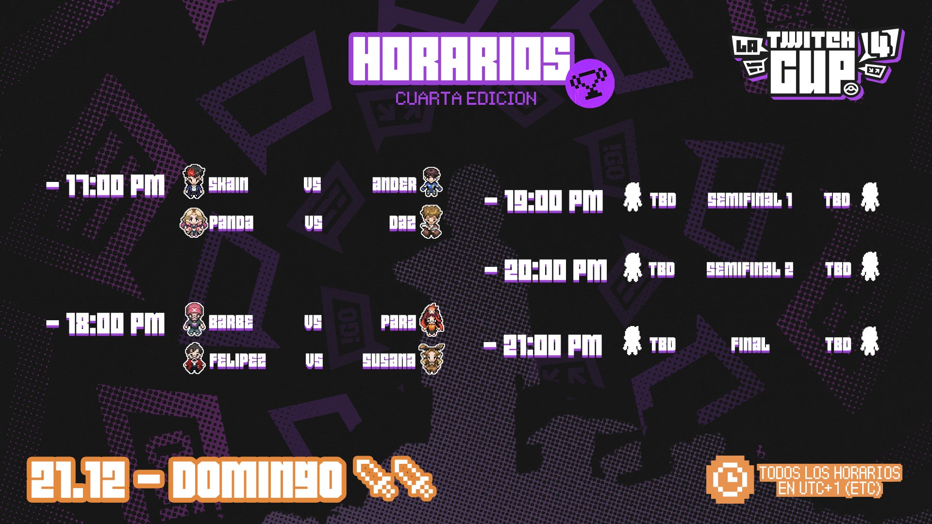 Todo sobre la Twitch Cup 4: cuadro final del torneo y enfrentamientos Enfrentamientos de cuartos de final de la Twitch Cup 4.