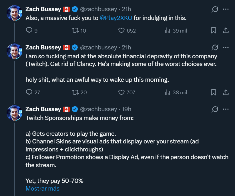 El enfado de Zach Bussey con Twitch por esta nueva promoción.