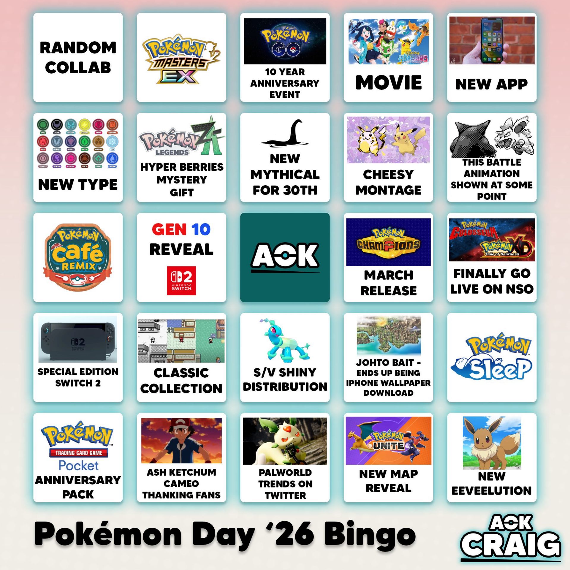 Nintendo anuncia por sorpresa Pokémon Día y Pokémon Noche Un bingo de Pokémon por su 30º aniversario.