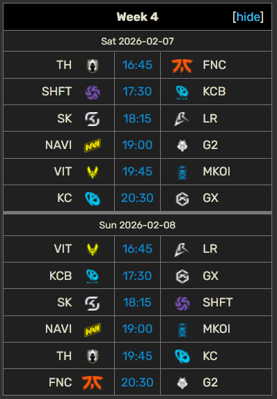 Los últimos dos partidos de LEC Versus 2026 (fase regular).