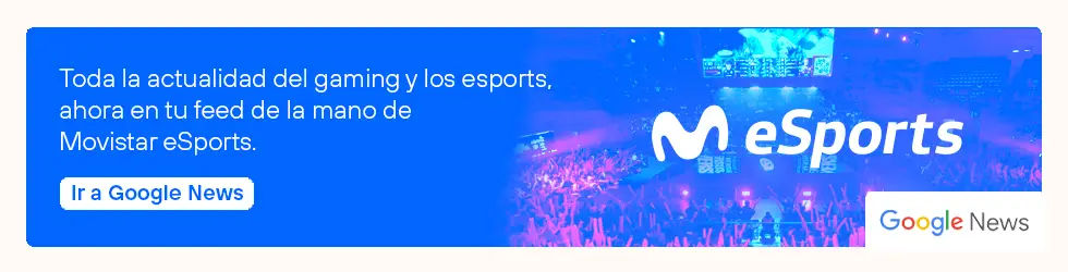 Logo de Movistar eSports y goole news sobre fondo de League of Legends con invitación a Google News.