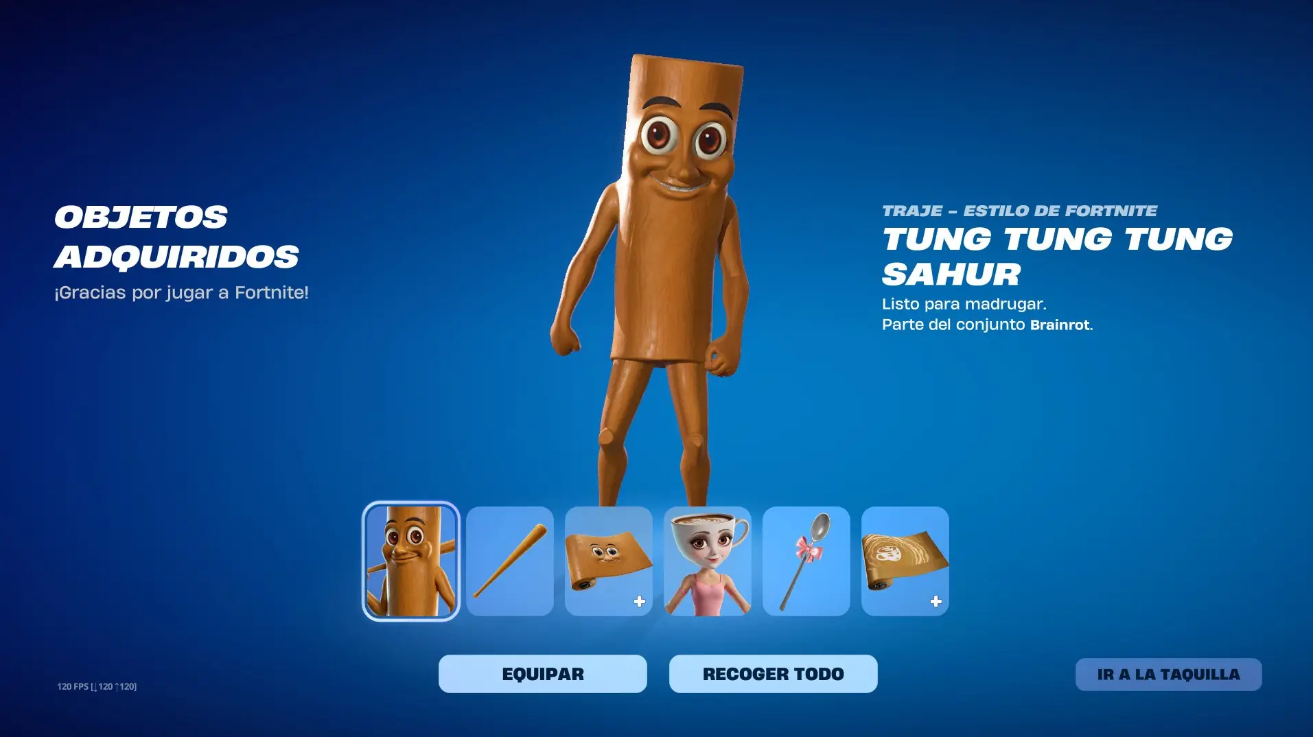 El aspecto de Tung Tung Tung Sahur en la tienda de Fortnite.