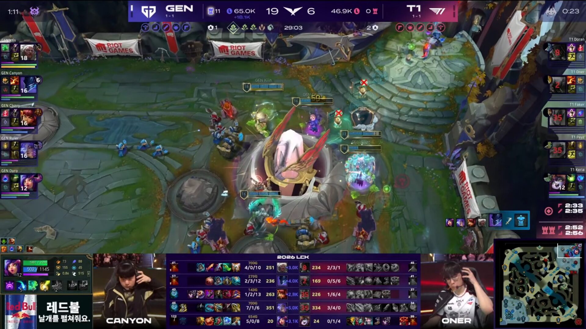 Gen.G humilla una vez más a T1: preocupa el nivel de Faker y compañía La paliza de Gen.G a T1 en el primer mapa.