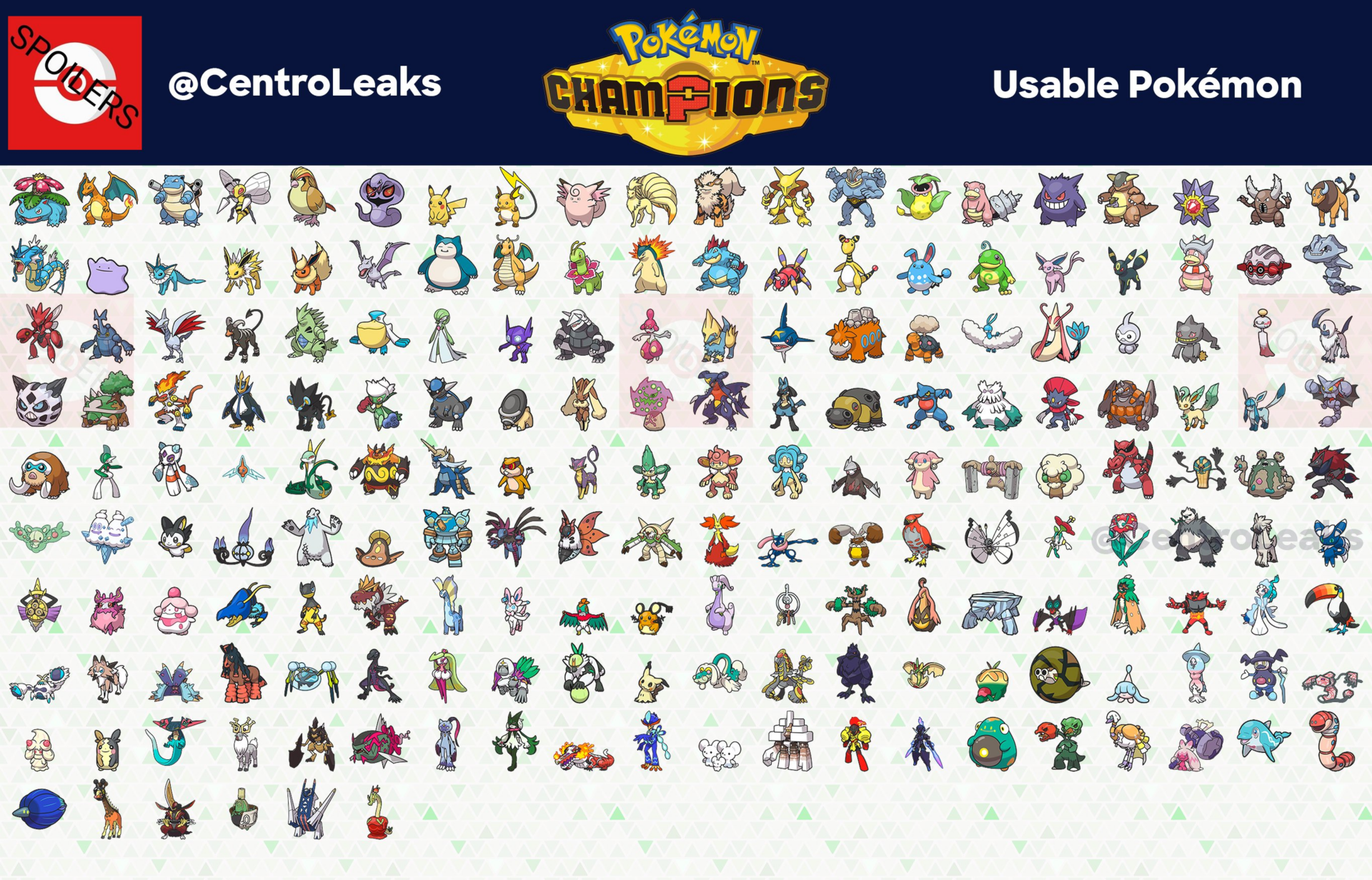 Lista de todos los Pokémon disponibles en el lanzamiento de Pokémon Champions Lista de todos los Pokémon disponibles en el lanzamiento de Champions.