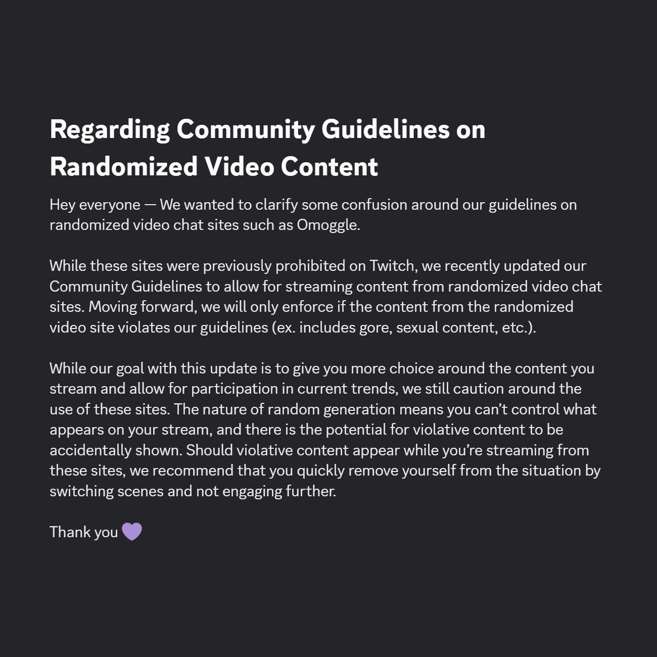¿Qué es Omoggle? La nueva página de webcams que Twitch recomienda no usar en directo El mensaje de Twitch respecto a Omoggle.