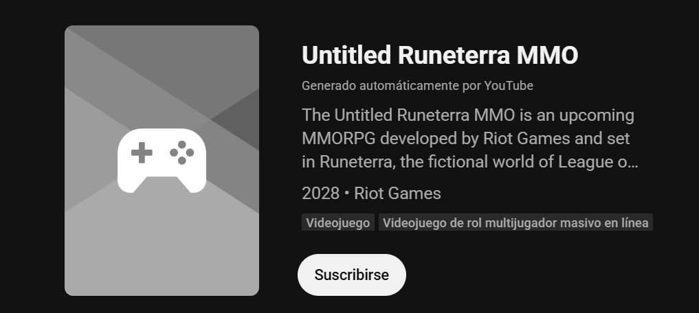 El MMO de Riot Games llegaría en 2028 según YouTube El MMO de Riot Games lleva en 2028 según YouTube.