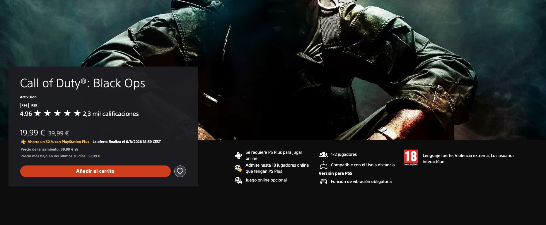 Call of Duty: Black Ops y Black Ops II aparecen en PS5 a 70 euros el juego más los DLC Call of Duty: Black Ops en la tienda digital de PlayStation