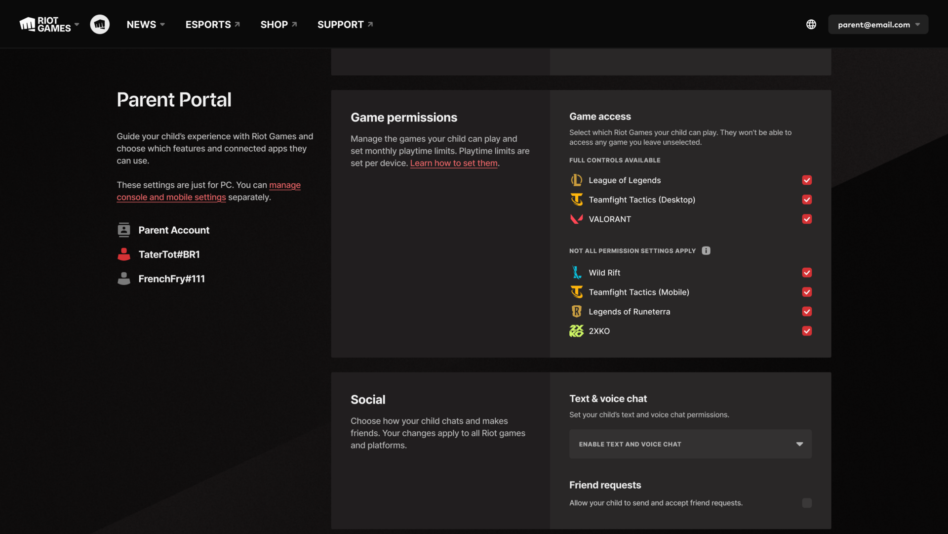 Riot Games introduce el control parental en League of Legends, VALORANT y TFT Así es el nuevo control parental de Riot Games.