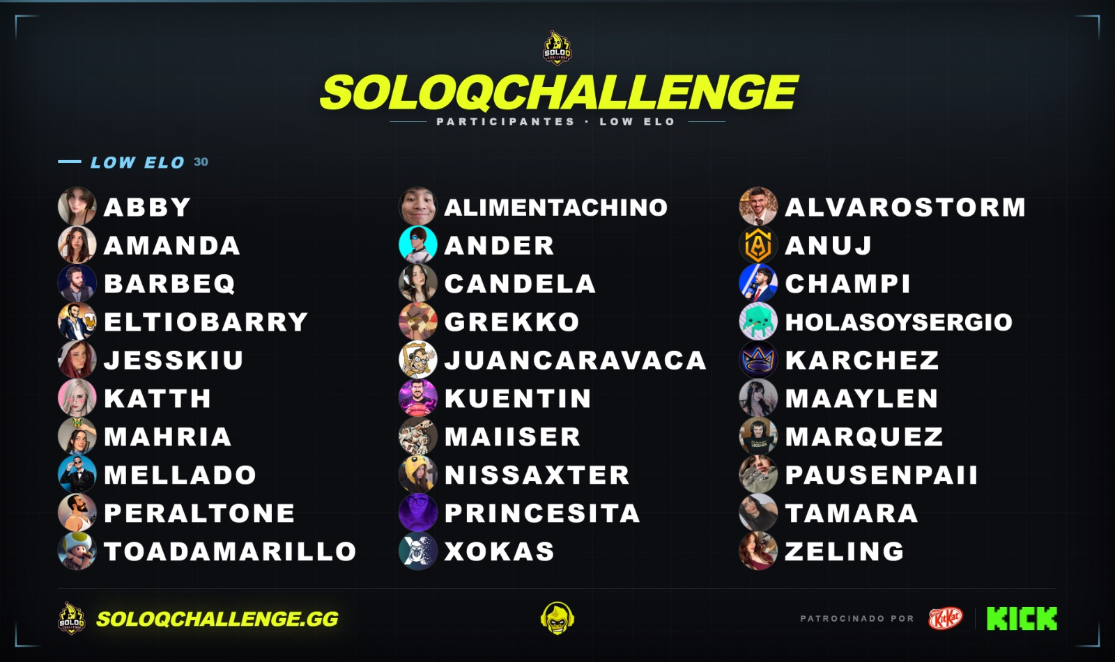 Todos los participantes del SoloQ Challenge 2026: lista de high elo y low elo Todos los participantes del SoloQ Challenge 2026: lista de high elo y low elo