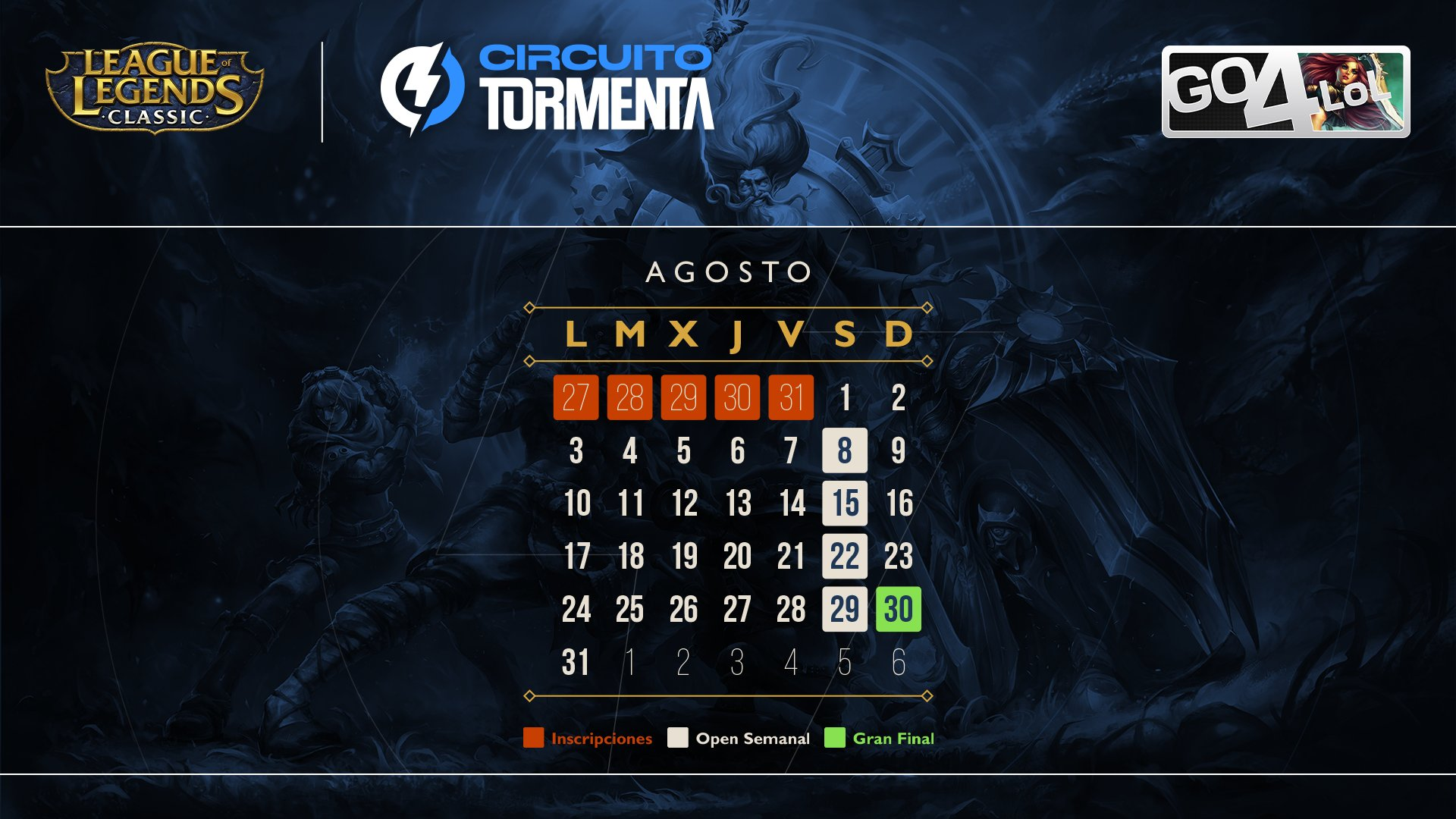 Vuelve la legendaria Go4LoL a League of Legends Classic: qué es e información de los torneos Así es el calendario de Go4LoL en agosto de 2026.