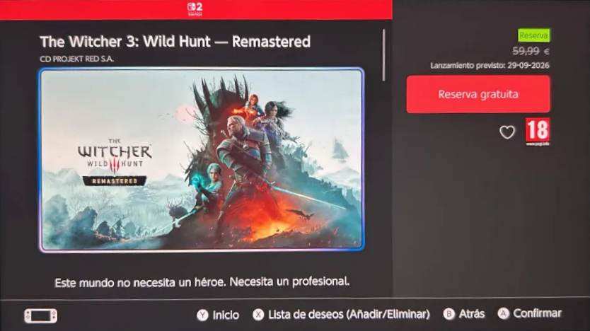 La versión física de The Witcher 3 de Switch 2 también se actualizará gratis The Witcher 3 de Switch 2
