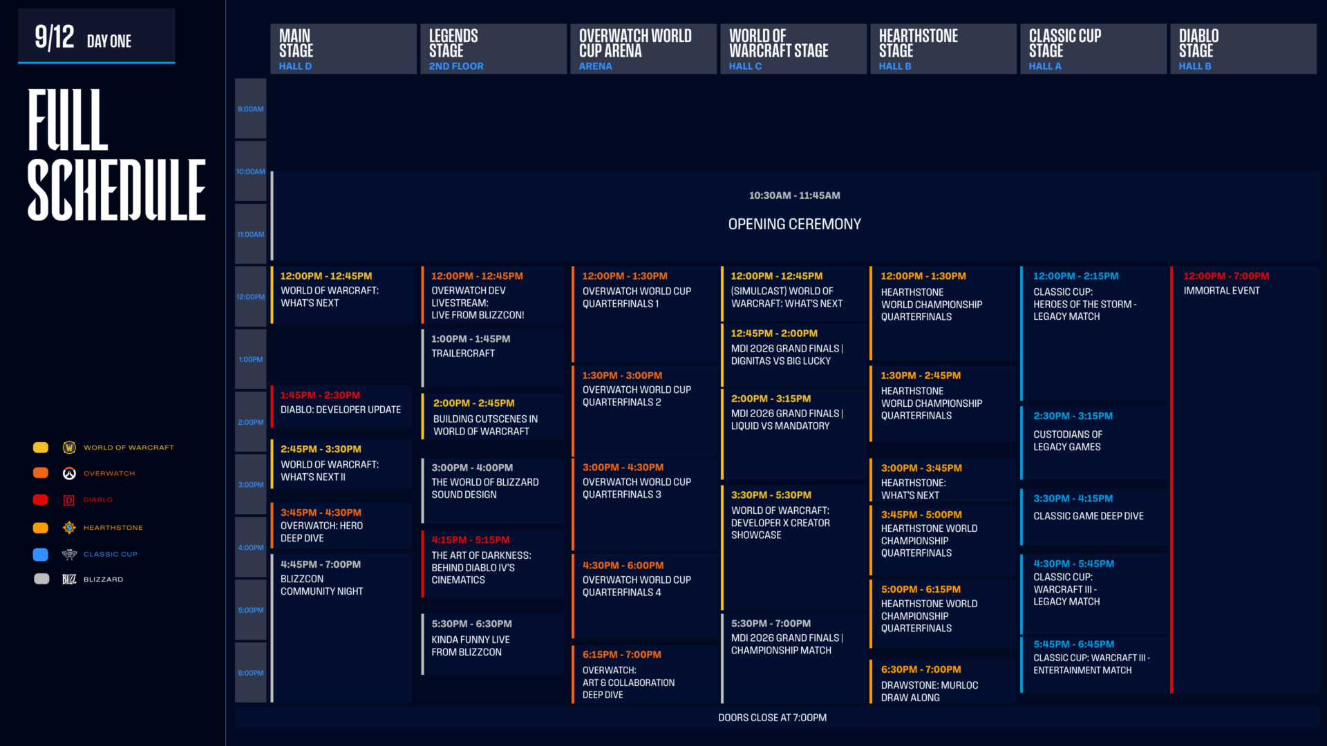 Todos los anuncios y horarios confirmados de la BlizzCon 2026 Calendario oficial del día 1 de la BlizzCon 2026.