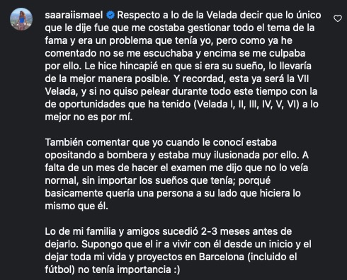 Sara Ismael replica a Auronplay sobre La Velada: "Si no quiso pelear, a lo mejor no es por mí" Mensaje de Sara Ismael en un vídeo de Javi Hoyos