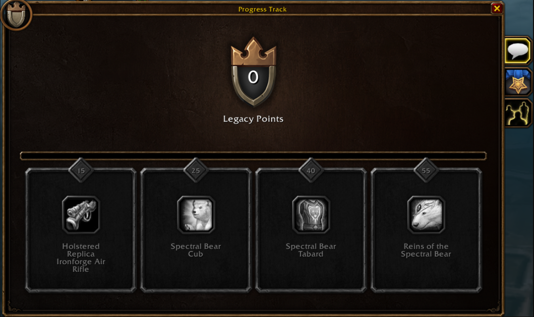 Cómo se consiguen los Legacy Points en WoW Forever Así es la interfaz de recompensas de los Legacy Points.